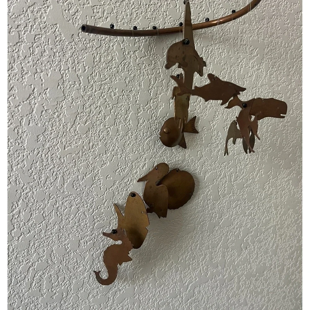 Vintage Brass Ocean Sea Life Creatures Fish‎ Birds Animals Spiral Wind Chimes